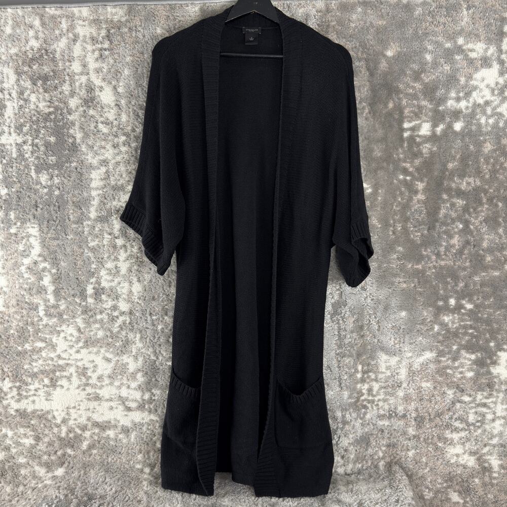 Ann Taylor Size S Casual Minimalist Open Front Cardigan Sweater Black Pocket